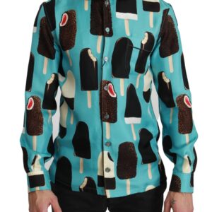 Dolce & Gabbana Silke Ice Cream Print Casual Skjorte